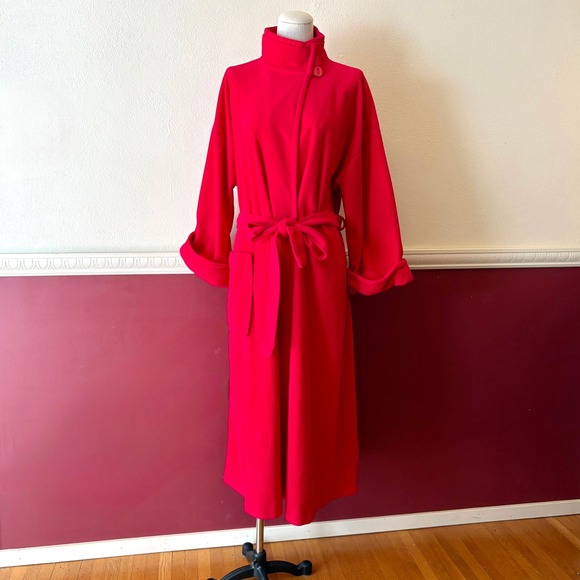 Vanity Fair Other - Vintage Vanity Fair Red Fleece Robe Long Belted Housecoat Made in USA 70s Funnel